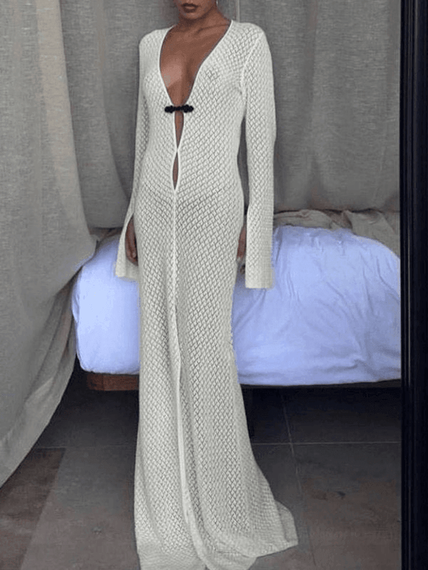 Crochet Long Sleeve Maxi Beach Dress - AnotherChill