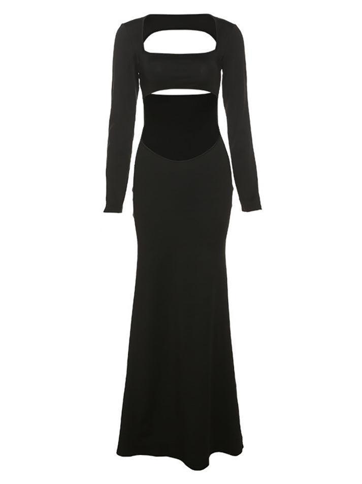 Cut Out Long Sleeve Rib Maxi Dress - AnotherChill