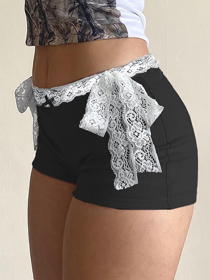 Lace Tie Bow Low-Rise Shorts