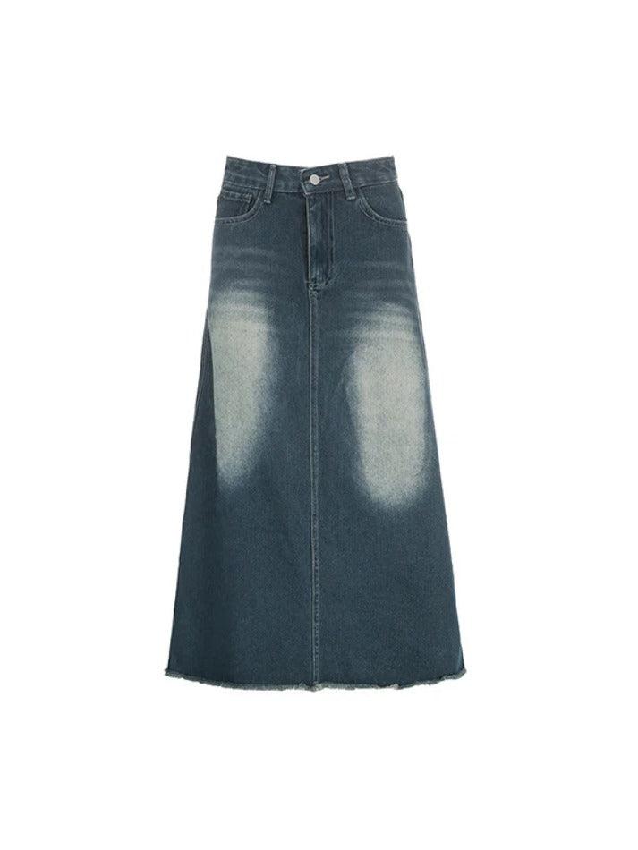 Vintage Washed Denim Maxi Skirt