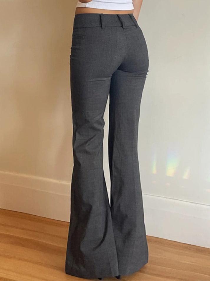 Solid Color Pleated Flare Leg Pants