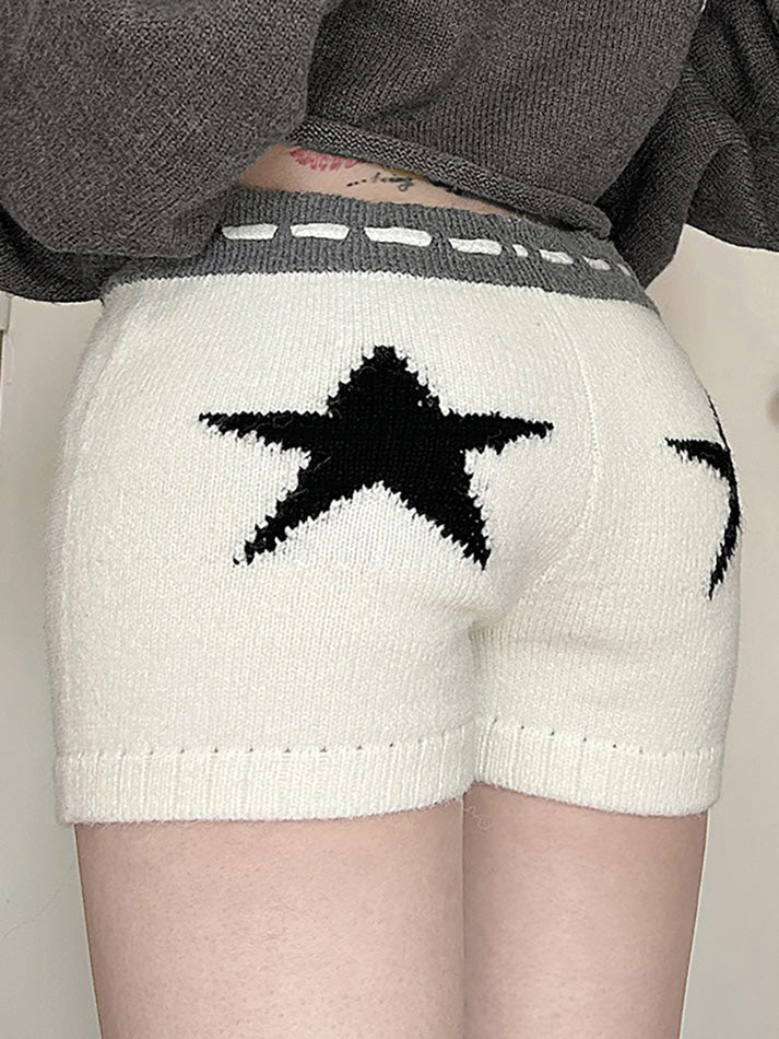 Star Print Contrast Low-Rise Tie Shorts