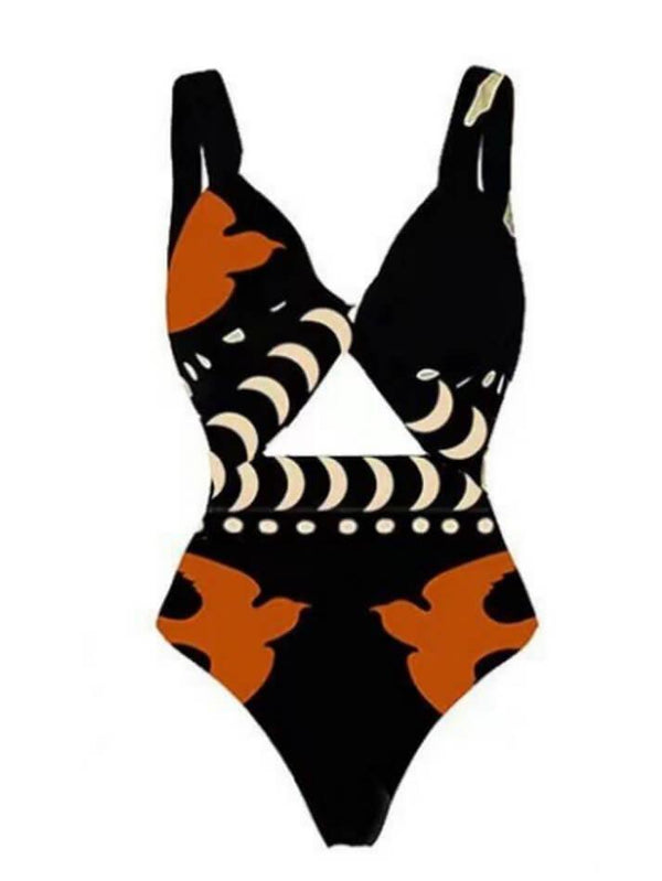 Bird Print Cutout One Piece Swimsuit - AnotherChill