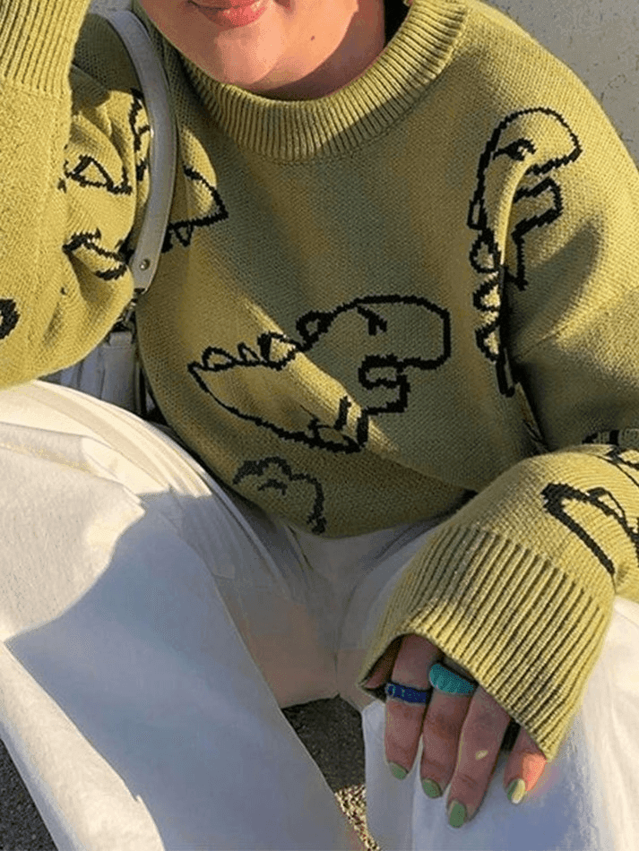 Dinosaur Crew Knit Sweater - AnotherChill