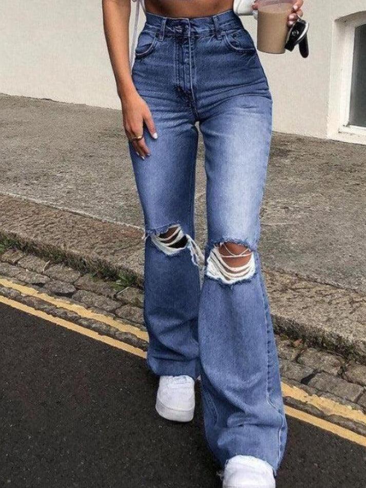 Distressed High Waist Ripped Jeans - AnotherChill