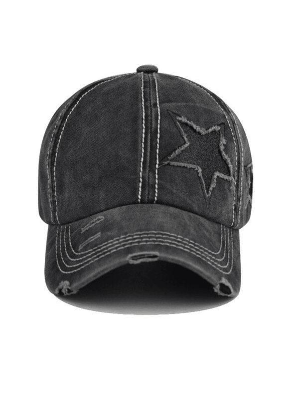 Distressed Wash Sequin Star Baseball Cap - AnotherChill