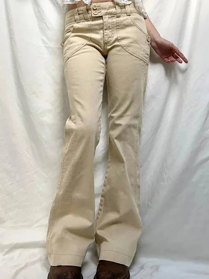 Double-Button Low-Rise Straight-Leg Pants - AnotherChill