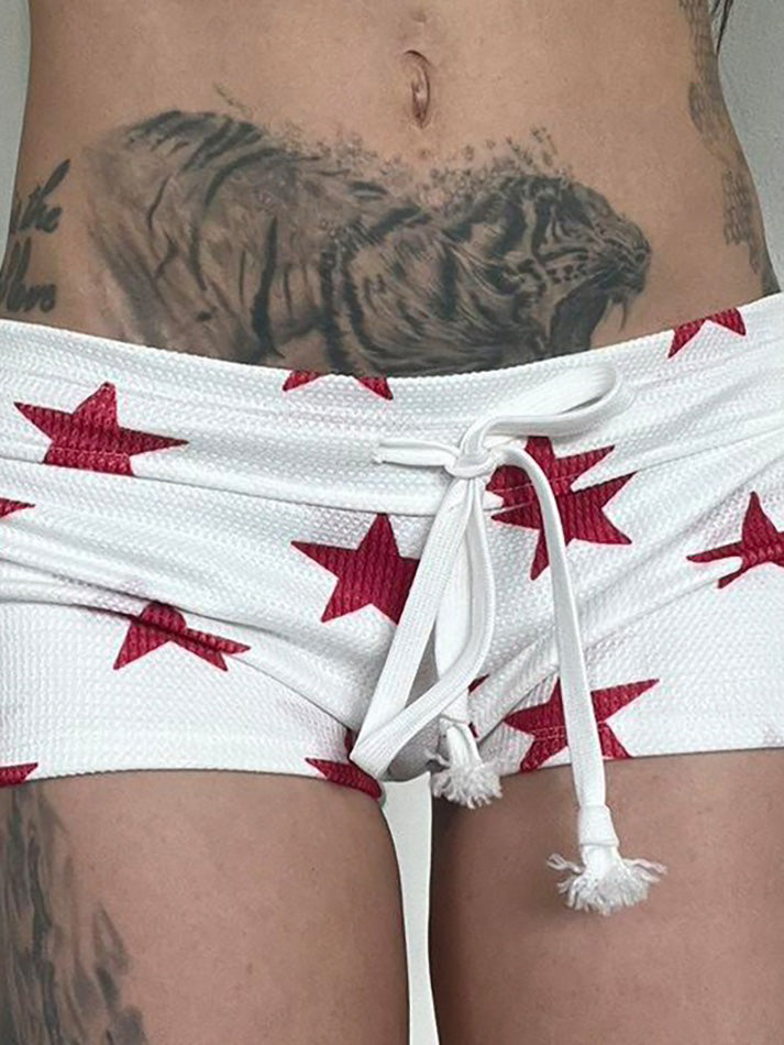 Star Print Drawstring Low-Waist Shorts