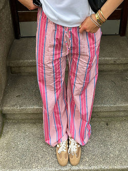 Striped Loose Tie Straight-Leg Pants