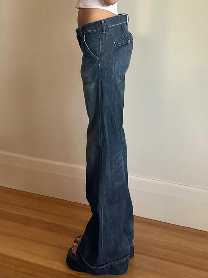 Vintage Low Rise Washed Gradient Straight Leg Jeans