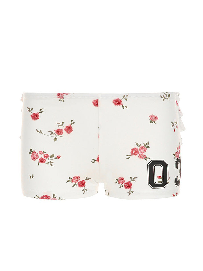 Floral Print Low-Rise Layered Ruched Shorts