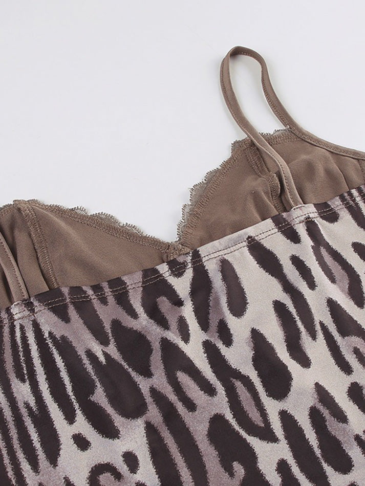 Vintage Lace Leopard V-Neck Cami Top