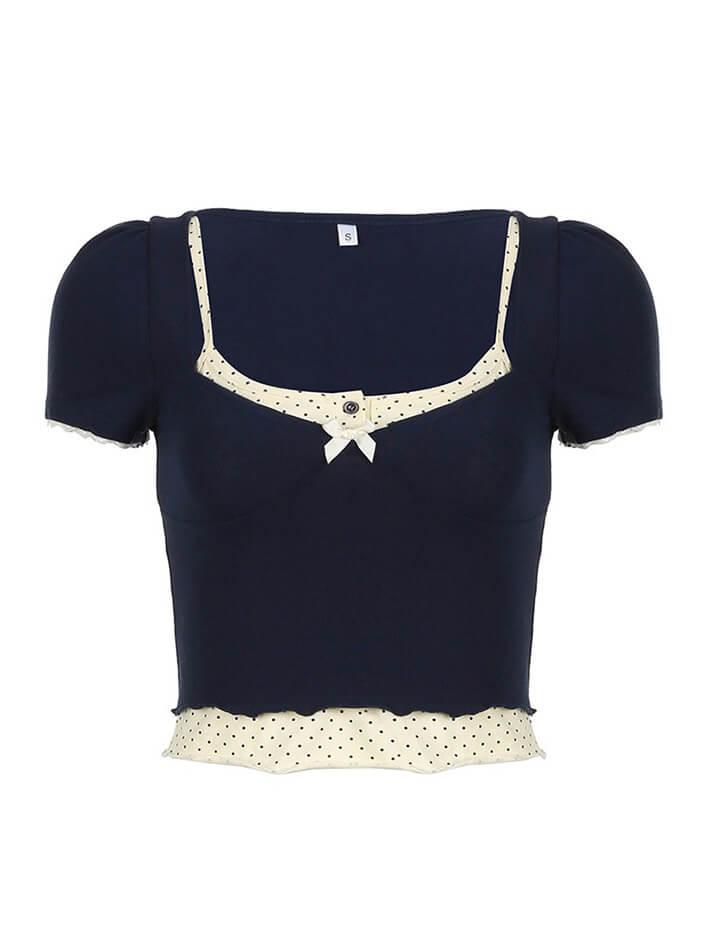 Blue Polka Dot Trim Crop Top - AnotherChill