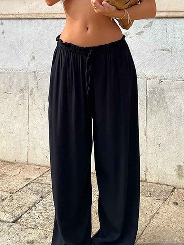 Solid Low-Waist Drawstring Loose Pants