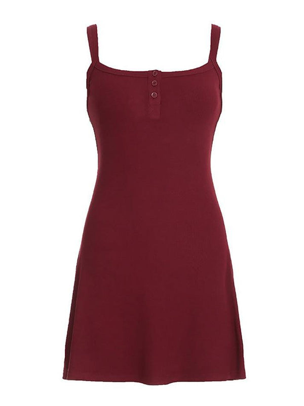 Solid Color Half Button A-line Mini Dress