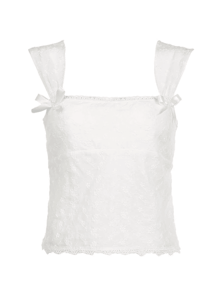 Embroidered Bow Lace Stitching Tank Top - AnotherChill