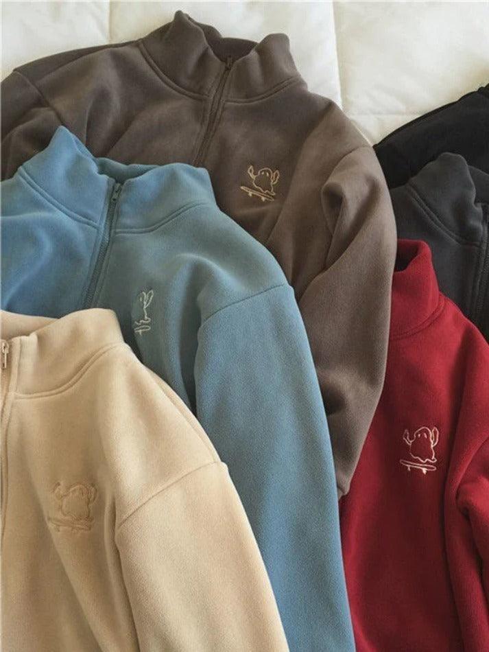 Embroidery Zip Up Fleece Jacket - AnotherChill