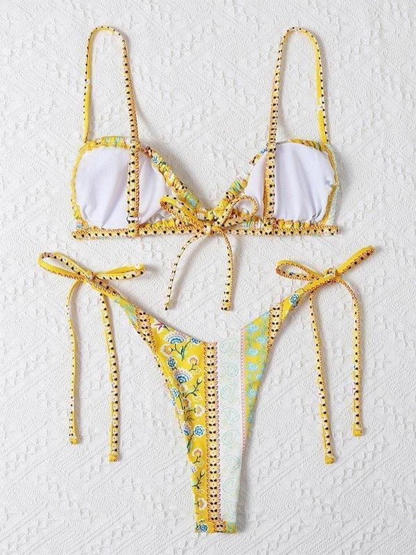 Ethnic Floral Lace Up Bikini Set - AnotherChill