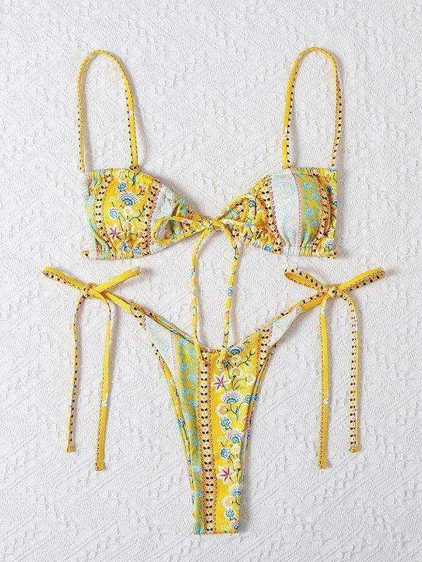 Ethnic Floral Lace Up Bikini Set - AnotherChill