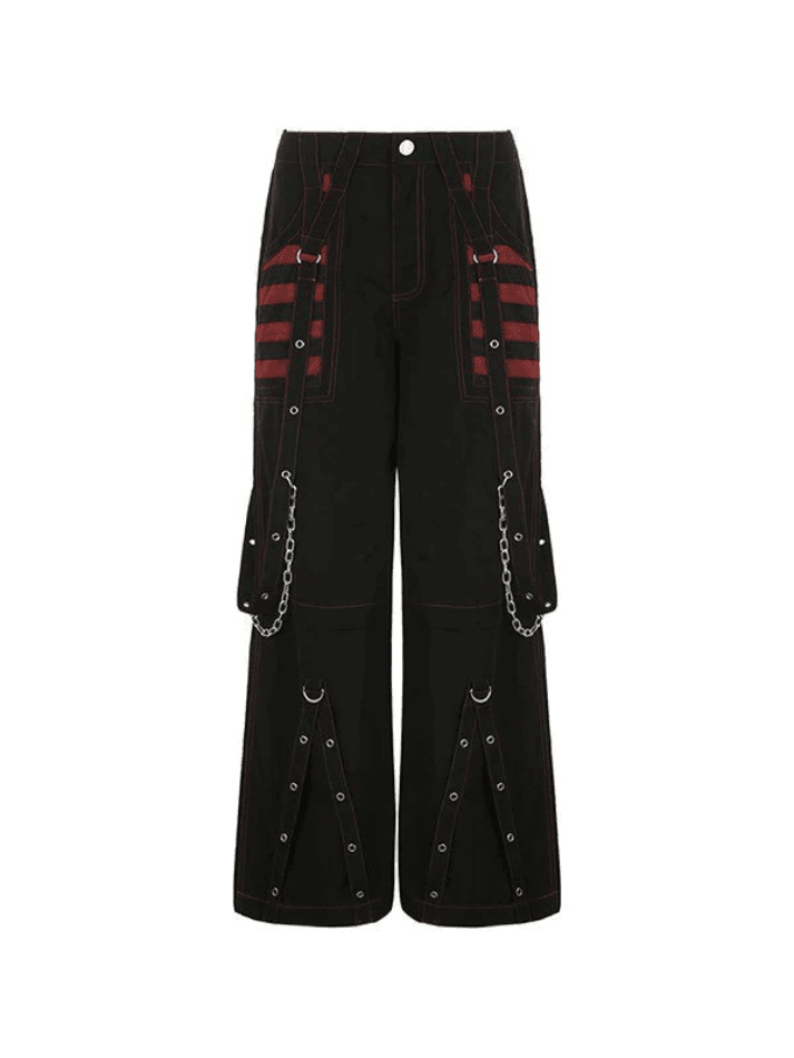 Eyelet Strap Black Cargo Pants - AnotherChill