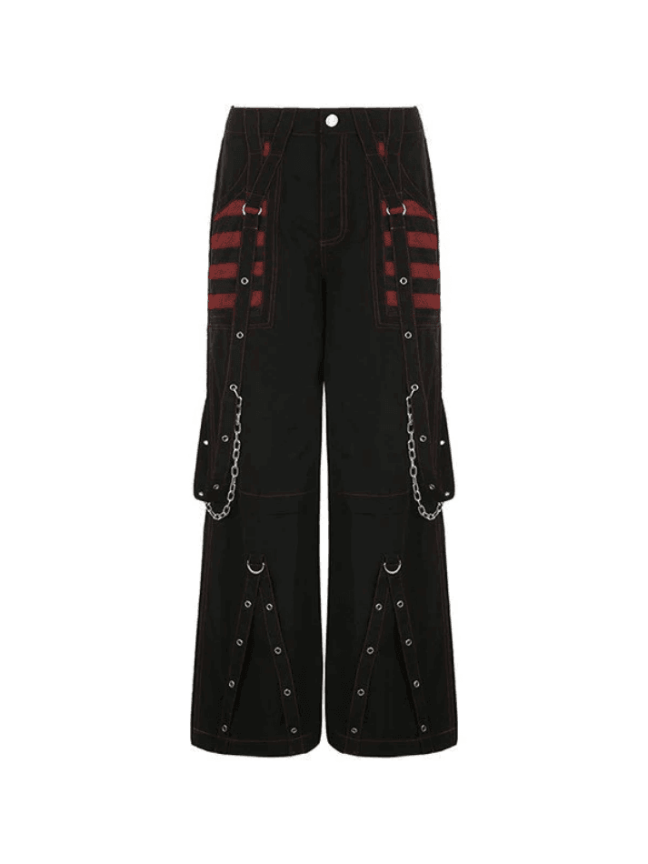 Eyelet Strap Black Cargo Pants - AnotherChill