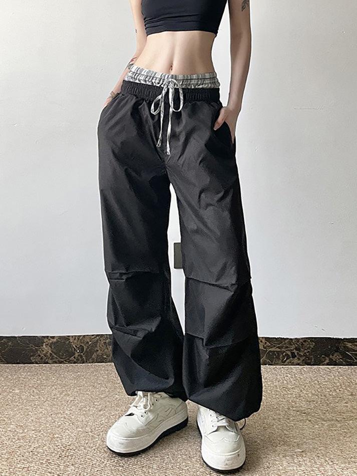 Double Waistband Contrasting Plaid Sweatpants