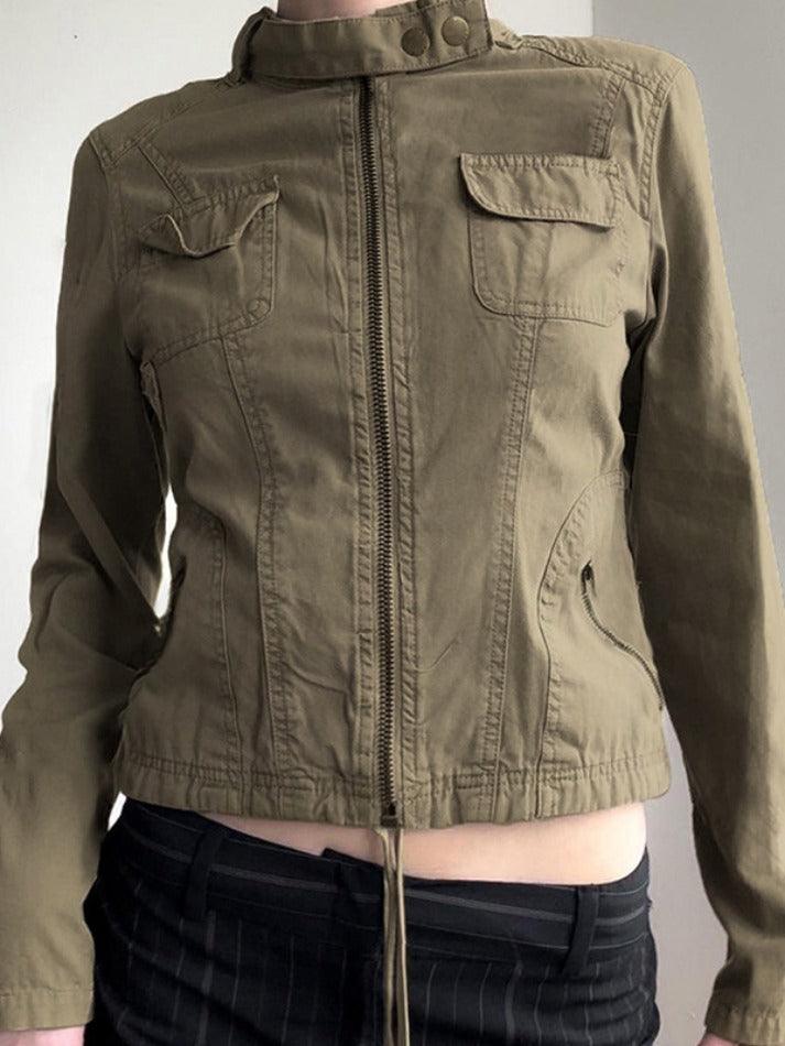 Solid Color Casual Stand Collar Workwear Jacket