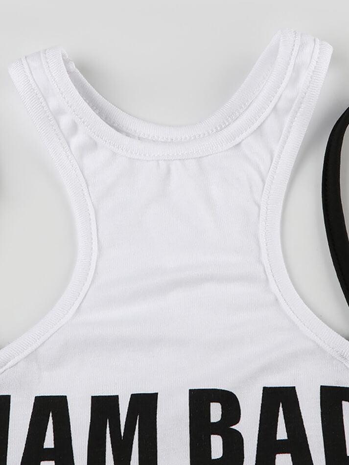 Letter Printed Fake Two Piece Cami Tank Top - AnotherChill