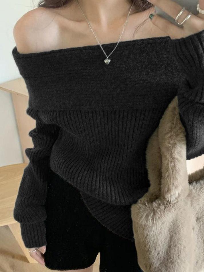 Solid Off Shoulder Knit Sweater