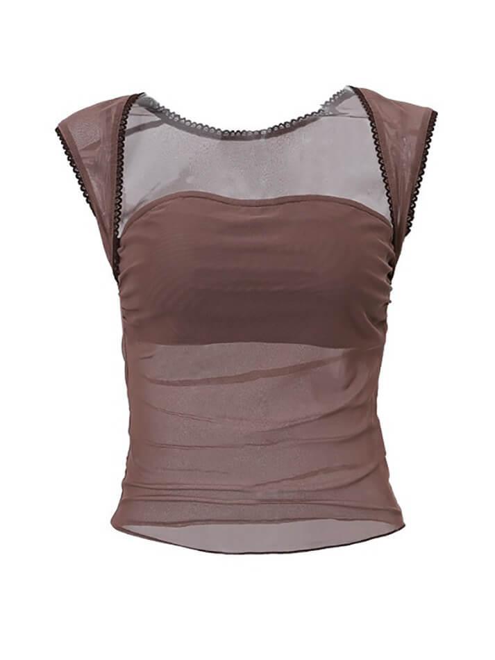 Square Neck Mesh Sheer Sleeveless Tank Top - AnotherChill