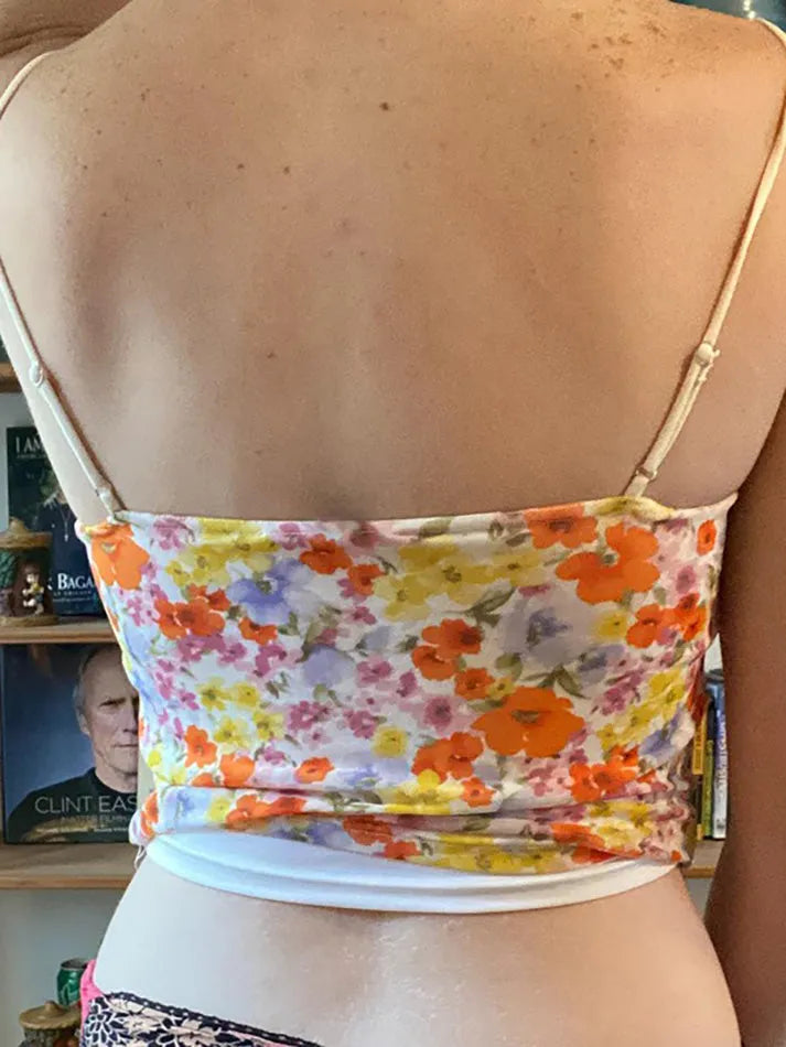 Contrast Floral Mesh Backless Cami Top