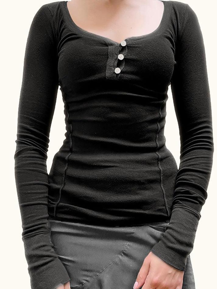 Half-Button Long Sleeve Top