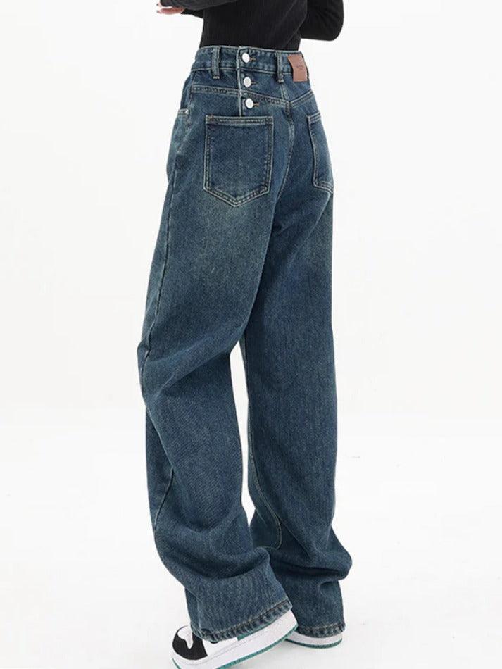 Vintage Blue Button Back Boyfriend Jeans - AnotherChill