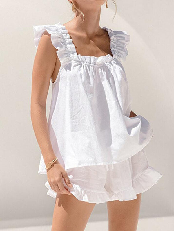 Pure Cotton Ruffle Shorts Set