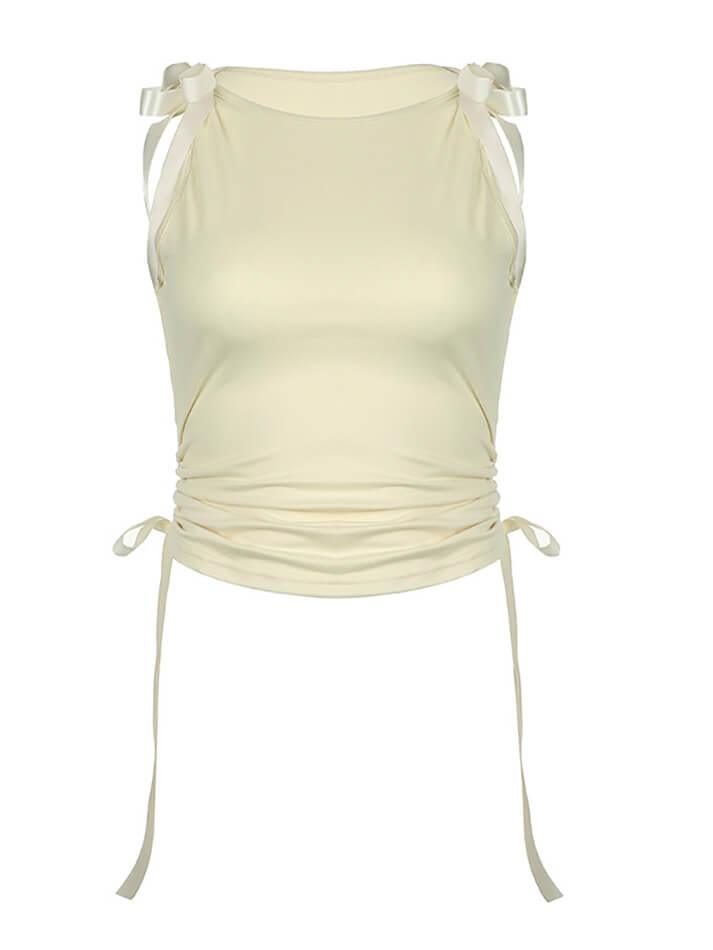 Solid Color Webbing Drawstring Tank Top - AnotherChill