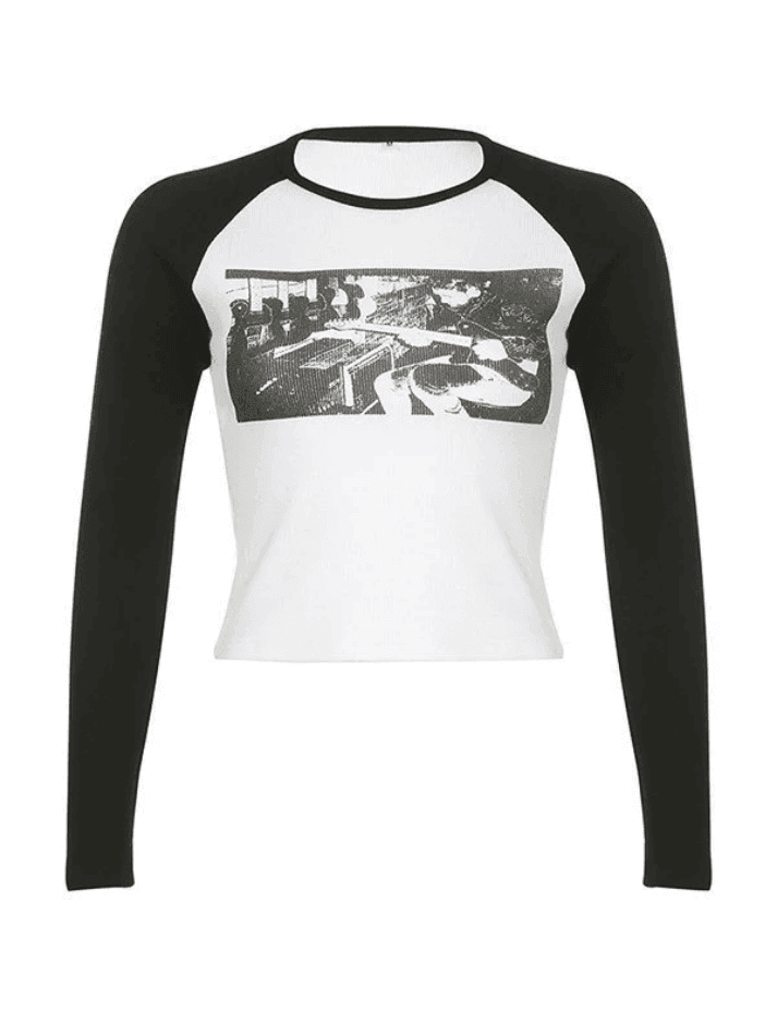 Figure Graphic Raglan Long Sleeve Crop Top - AnotherChill