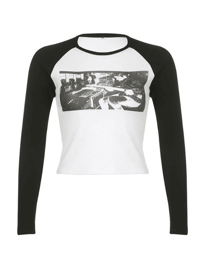 Figure Graphic Raglan Long Sleeve Crop Top - AnotherChill