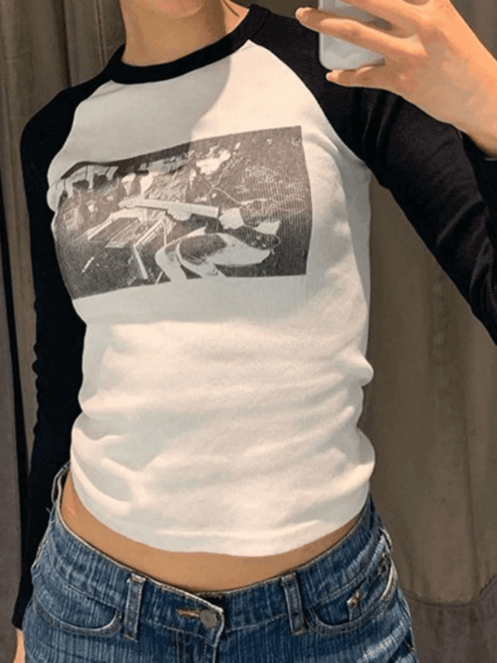 Figure Graphic Raglan Long Sleeve Crop Top - AnotherChill