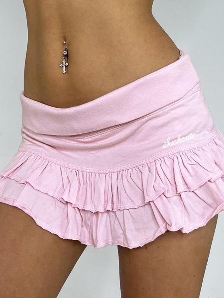 Flanged Low-Waist Small Letter Embroidered Ruffles Mini Skirt - AnotherChill