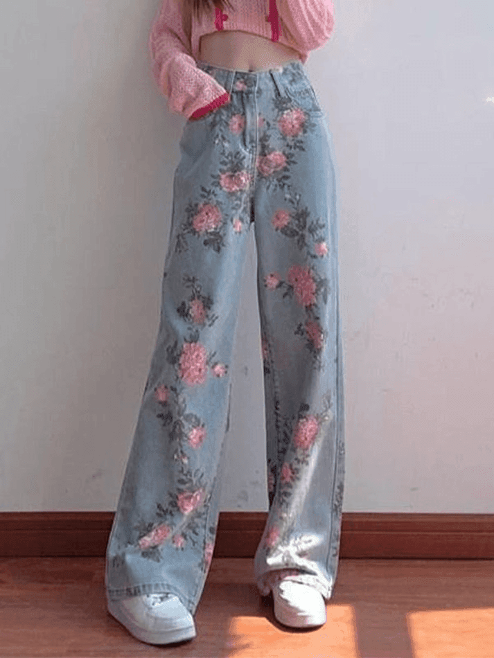 Floral High Rise Boyfriend Jeans - AnotherChill