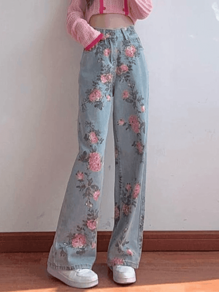 Floral High Rise Boyfriend Jeans - AnotherChill