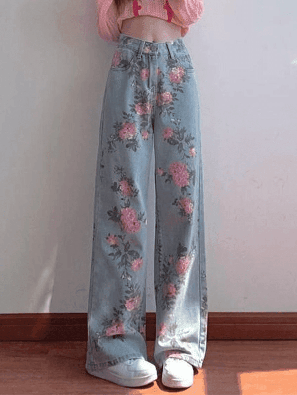 Floral High Rise Boyfriend Jeans - AnotherChill