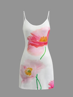 Floral Print Backless Slip Mini Dress - AnotherChill