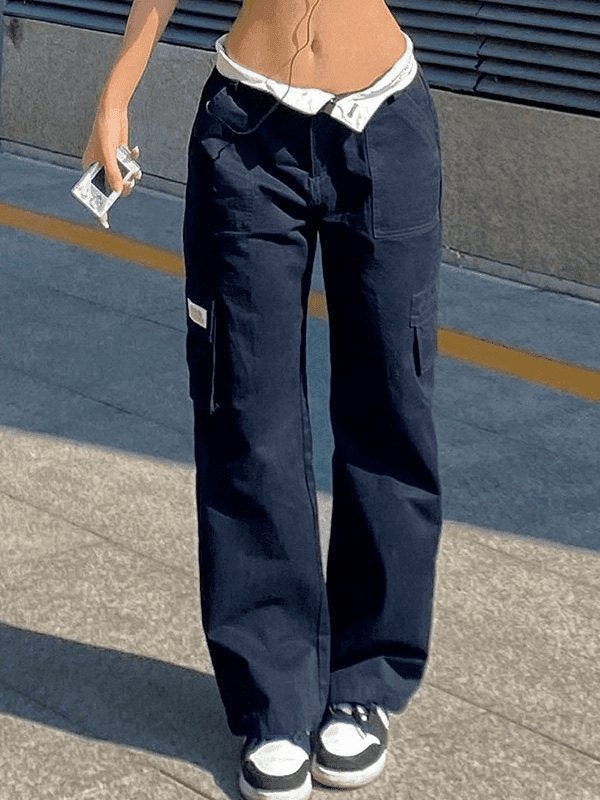 Fold Over Waist Y2K Straight Leg Pants - AnotherChill