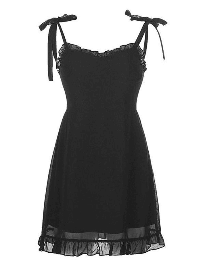 Frill Trim Tie Strap Mini Dress - AnotherChill