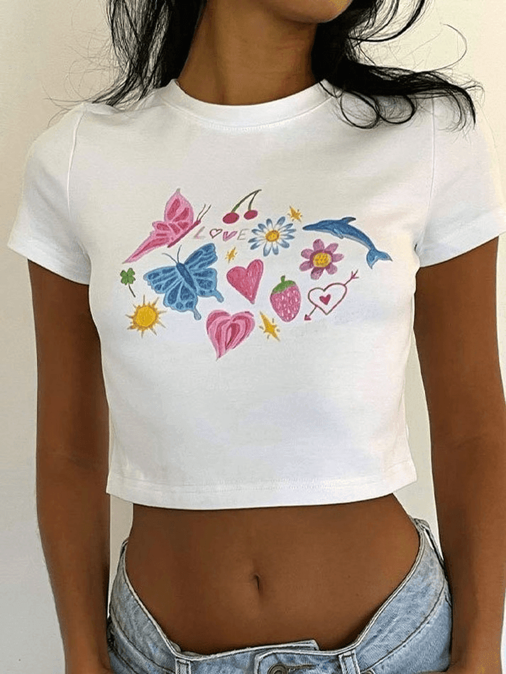 Fruity Butterfly Print Crop Top - AnotherChill