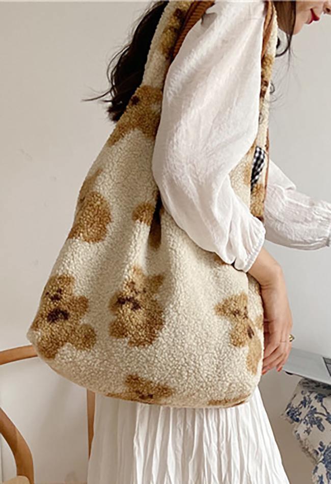 Fuzzy Teddy Bear Reversible Shoulder Bag - AnotherChill