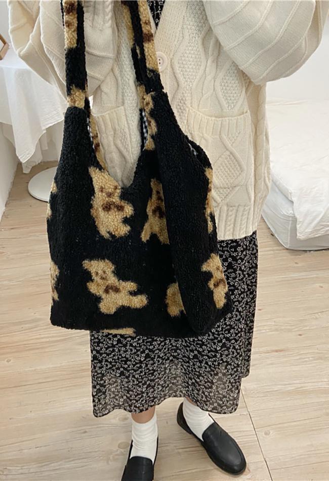 Fuzzy Teddy Bear Reversible Shoulder Bag - AnotherChill