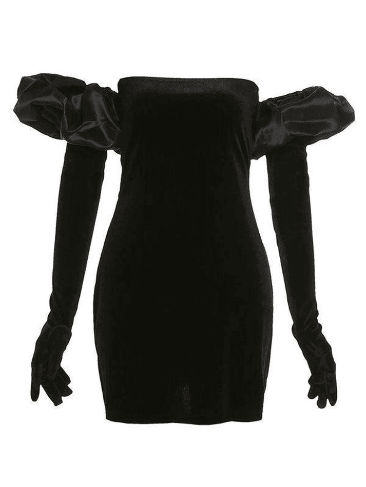 Gloves Puff Sleeve Detail Party Mini Dress - AnotherChill