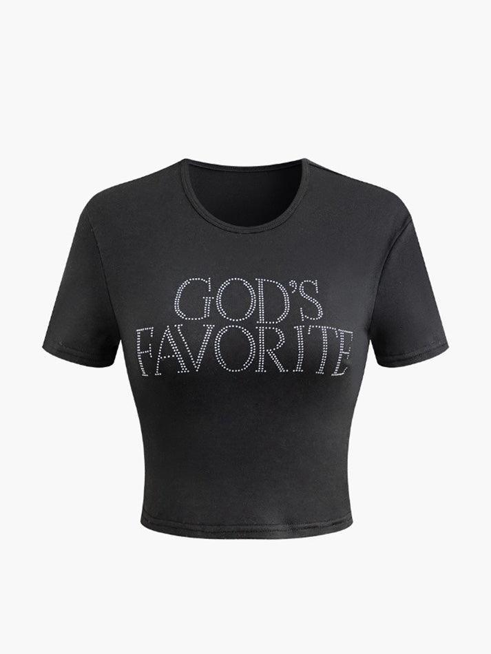 GOD'S FAVORITE Rhinestone Decor Crop T-shirt - AnotherChill